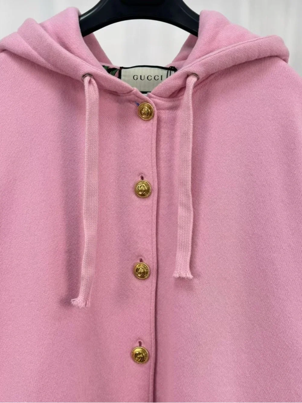 🚩steal Gucci Pastel Pink Hooded Button-Up Sweatshirt with Tennis Embroidery - Picture 3 of 6